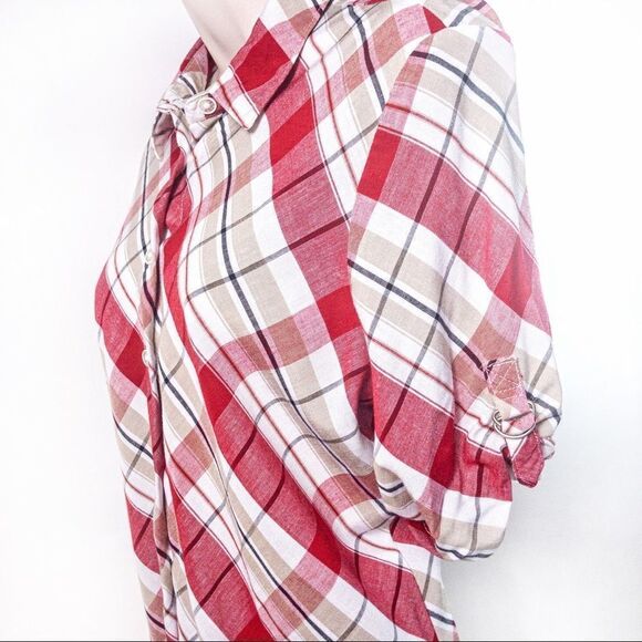 Vintage Red Plaid Blouse Sz M - Picture 5 of 12